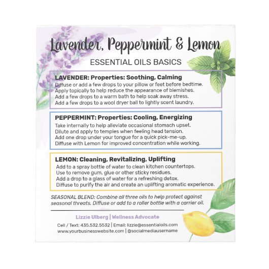 Lavender, Peppermint & Lemon Essential Oil Guide Notitieblok (Voorkant)