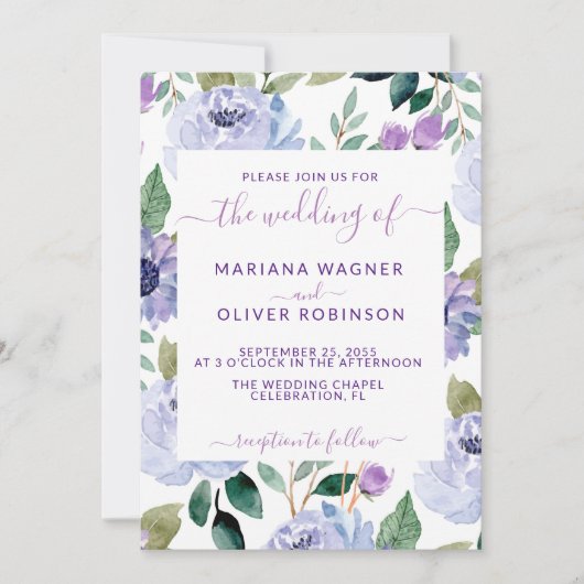 Lavender Periwinkle Floral Elegant Script Kaart (Voorkant)