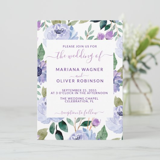 Lavender Periwinkle Floral Elegant Script Kaart (Staand voorkant)