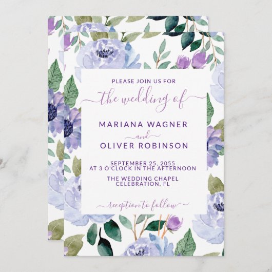 Lavender Periwinkle Floral Elegant Script Kaart (Voorkant / Achterkant)