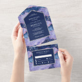 Lavender Periwinkle Glitter Agate Marble Wedding All In One Uitnodiging (Afscheurbaar)