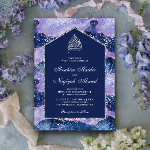 Lavender Periwinkle Marble Arch Muslim Wedding Kaart