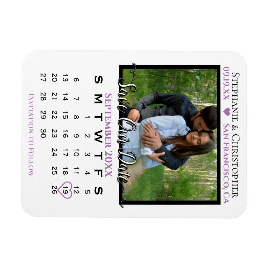 Lavender Photo Calendar Save Our Date Wedding Magneet (Horizontaal)
