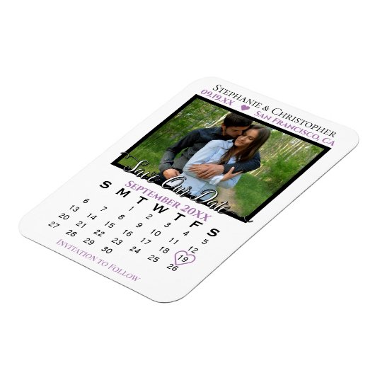 Lavender Photo Calendar Save Our Date Wedding Magneet (Linkerzijde)