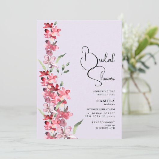 Lavender pink burgundy mint floral Bridal Shower Kaart (Staand voorkant)