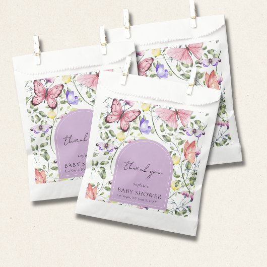 Lavender Pink Butterfly Greenery Baby Shower Bedankzakje