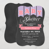 Lavender Pink Chalkboard Vlag Baby shower Uitnodig Kaart (Voorkant / Achterkant)