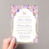Lavender Pink Floral Gold Arch Butterfly Wedding Acryl Uitnodigingen (Insitu (Draagbaar))
