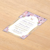 Lavender Pink Floral Gold Arch Butterfly Wedding Acryl Uitnodigingen (Laagn)