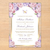 Lavender Pink Floral Gold Arch Butterfly Wedding Acryl Uitnodigingen (Voorkant)