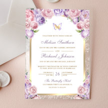 Lavender Pink Floral Gold Arch Butterfly Wedding