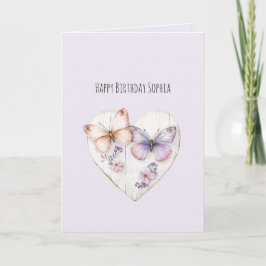 Lavender Pink Floral Heart Butterflies Birthday Kaart