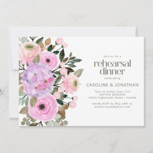 Lavender Pink Floral Waterverf Rehearings Dinner Kaart