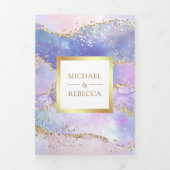 Lavender Pink Gold Agate Marble QR Code Weddenscha Drieluik Uitnodiging (Cover)