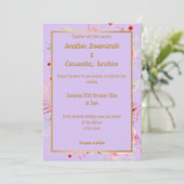 LAVENDER PINK GOLD FLORAL WEDDING GOLD INVITATION KAART (Staand voorkant)