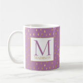 Lavender Pink Gold Raindrop Modern Trendy Monogram Koffiemok (Links)