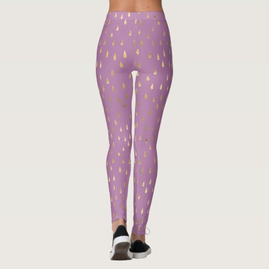 Lavender Pink Gold Raindrop Modern Trendy Yoga Leggings (Achterkant)