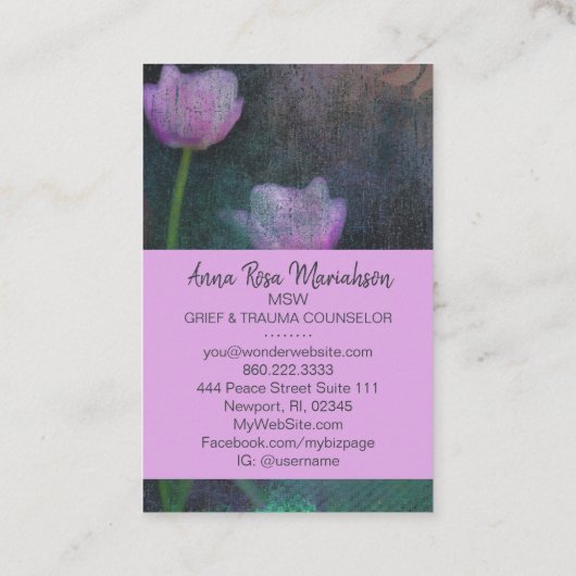 *~* Lavender Pink Grey Tulip Grunge Shabby  Visitekaartje (Achterkant)