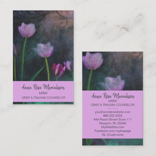 *~* Lavender Pink Grey Tulip Grunge Shabby  Visitekaartje (Voorkant / Achterkant)