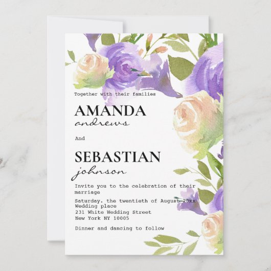 Lavender pink mint green floral botanical wedding kaart (Voorkant)