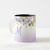 Lavender Pink Moss Green Monogram & Name Floral Tweekleurige Koffiemok (Voorkant links)