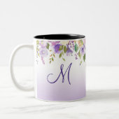 Lavender Pink Moss Green Monogram & Name Floral Tweekleurige Koffiemok (Links)