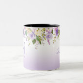 Lavender Pink Moss Green Monogram & Name Floral Tweekleurige Koffiemok (Center)