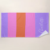 Lavender Pink Oranje Brede Stripes, speciaal aange Strandlaken (Voorkant)