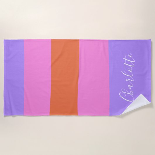 Lavender Pink Oranje Brede Stripes, speciaal aange Strandlaken (Voorkant)