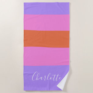 Lavender Pink Oranje Brede Stripes, speciaal aange Strandlaken