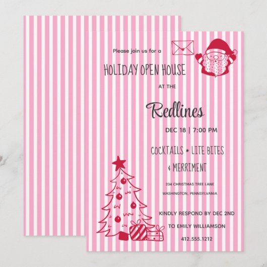 Lavender Pink Plaid Holiday Open House Uitnodiging (Voorkant / Achterkant)