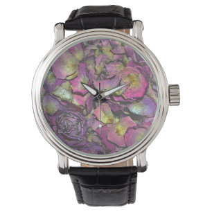 Lavender Pink Rose Petals Waterverf Horloge