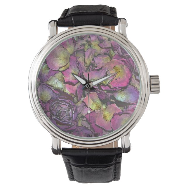 Lavender Pink Rose Petals Waterverf Horloge (Voorkant)