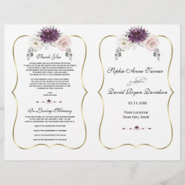 Lavender Pink White Floral Gold Wedding Programme