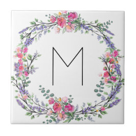 Lavender Pink Wild Roos en Eucalyptus Tegeltje