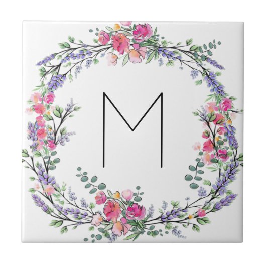 Lavender Pink Wild Roos en Eucalyptus Tegeltje (Voorkant)