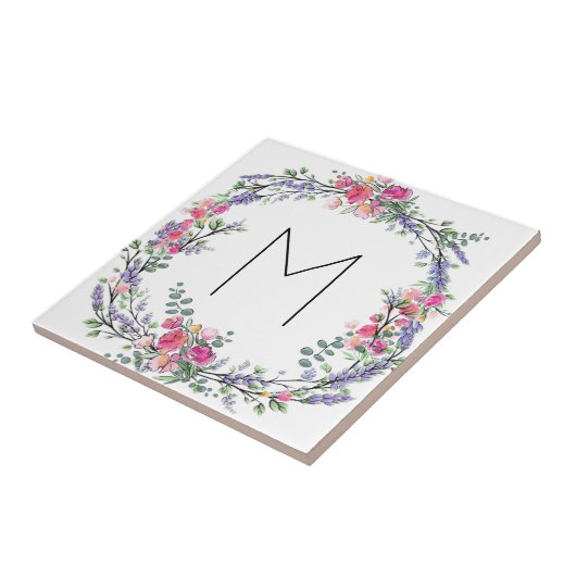 Lavender Pink Wild Roos en Eucalyptus Tegeltje (Zijkant)