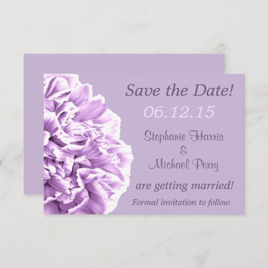 Lavender Pioen Trouwdatum Besparen Bruiloft Save The Date (Voorkant / Achterkant)