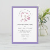Lavender Plum Blossom Initialen Invitation Kaart (Staand voorkant)