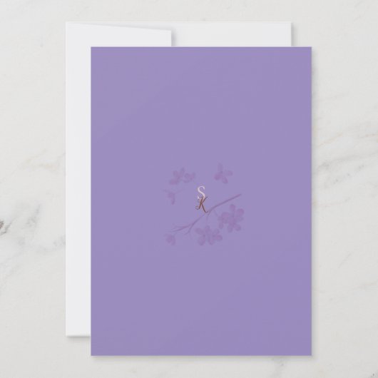 Lavender Plum Blossom Initialen Invitation Kaart (Achterkant)
