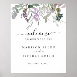 Lavender Plum Wildflower Wedding Welkomstteken Poster