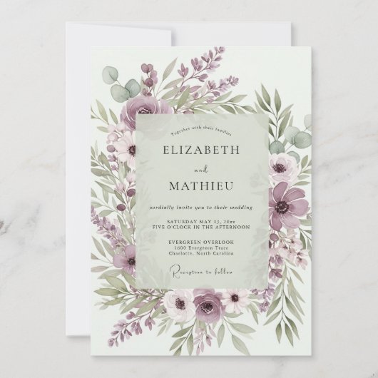 Lavender Poetic Botanical Wedding Kaart (Voorkant)