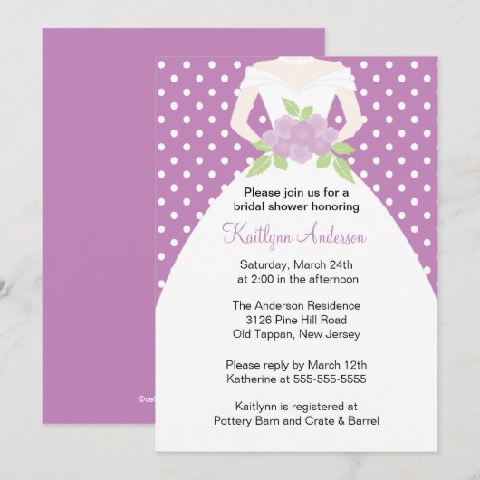 Lavender Polka Dot Bridal Shower Invitation Kaart (Voorkant / Achterkant)