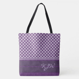 Lavender Polka Dot op Plum Monogram Tote Bag