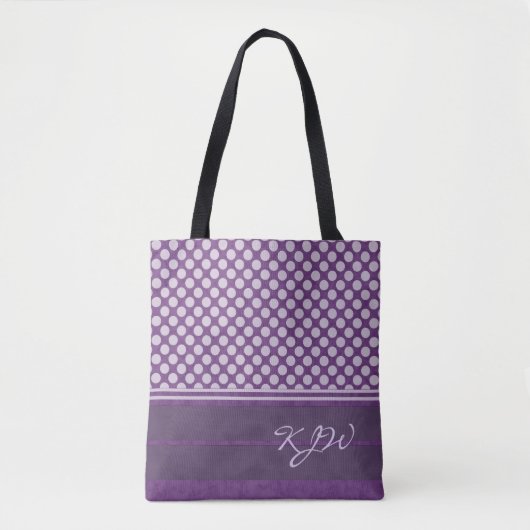 Lavender Polka Dot op Plum Monogram Tote Bag (Voorkant)