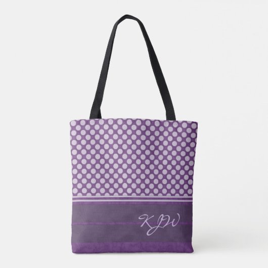 Lavender Polka Dot op Plum Monogram Tote Bag (Achterkant)