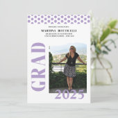 Lavender Polka Dots Foto Afstuderen Aankondiging (Staand voorkant)