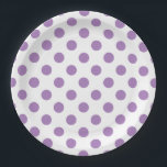 Lavender polka stipt wit papieren bordje<br><div class="desc">Laadbord en witte polka-stippen</div>