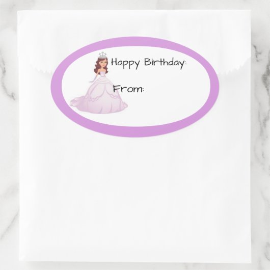 Lavender Princess Birthday Gift Label Sticker (Tas)