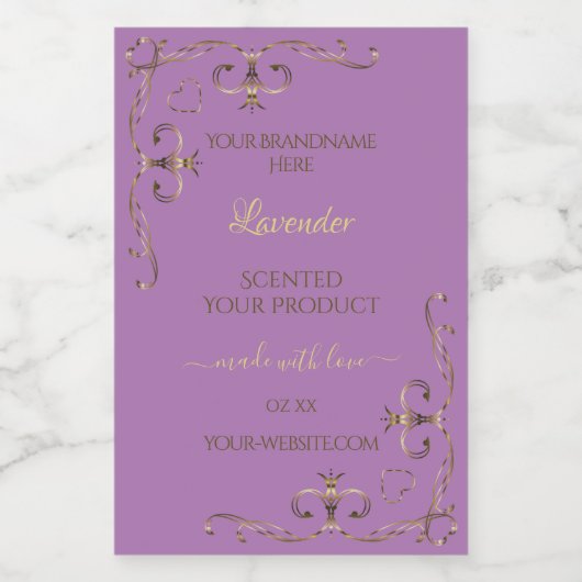 Lavender Product Labels Gold hoek grenzen Voedselcontainer Etiket (Enkel label)